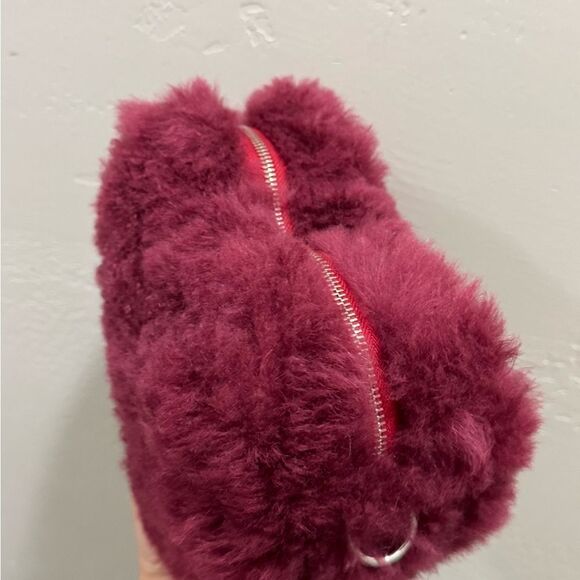 Maroon Handmade Dyed Genuine Shearling Heart Shaped & Fur Strap Bag, Crossbody - Picture 13 of 16